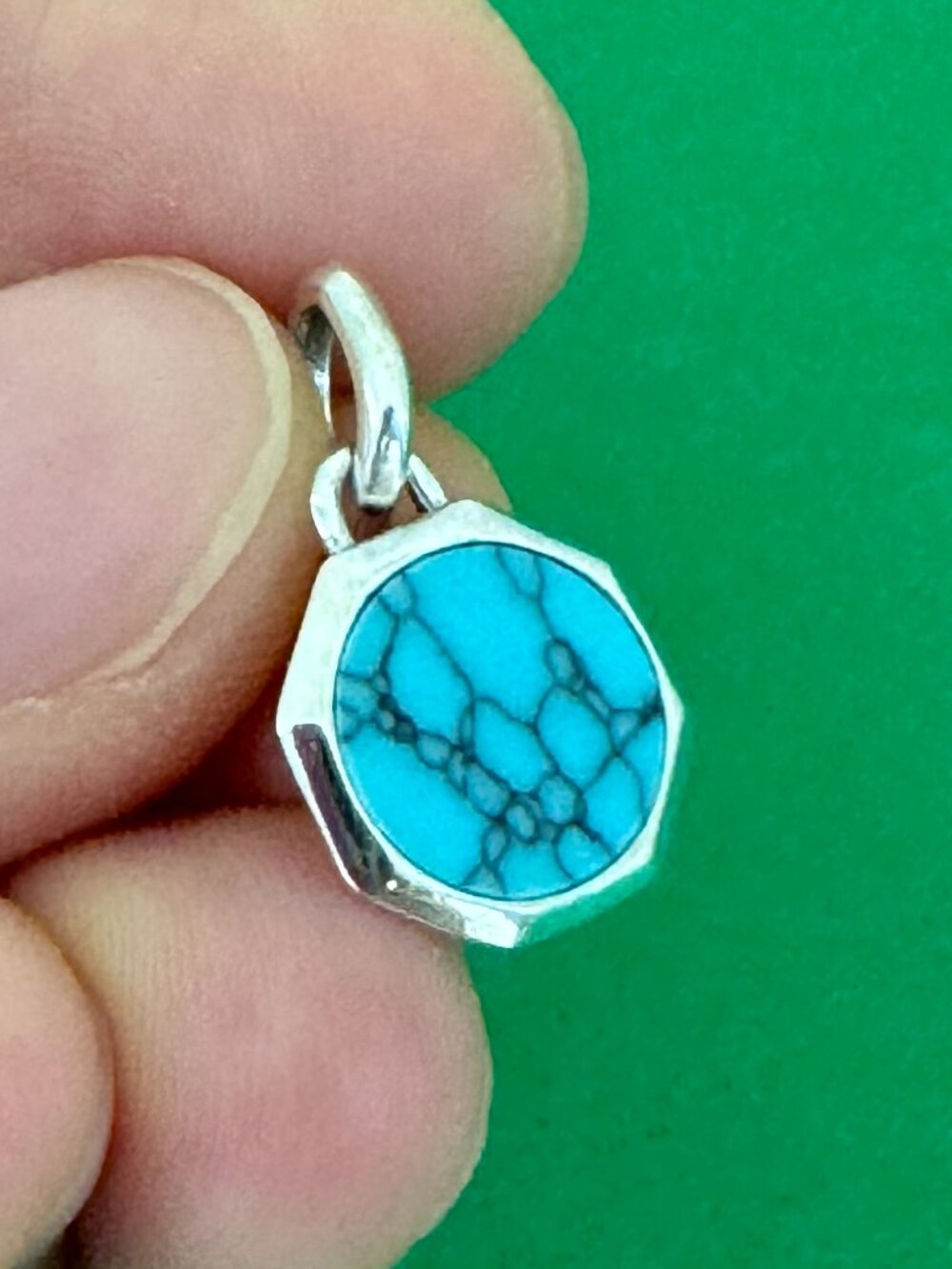 Authentic Pandora Turquoise-colored Engravable Mini Medallion Charm